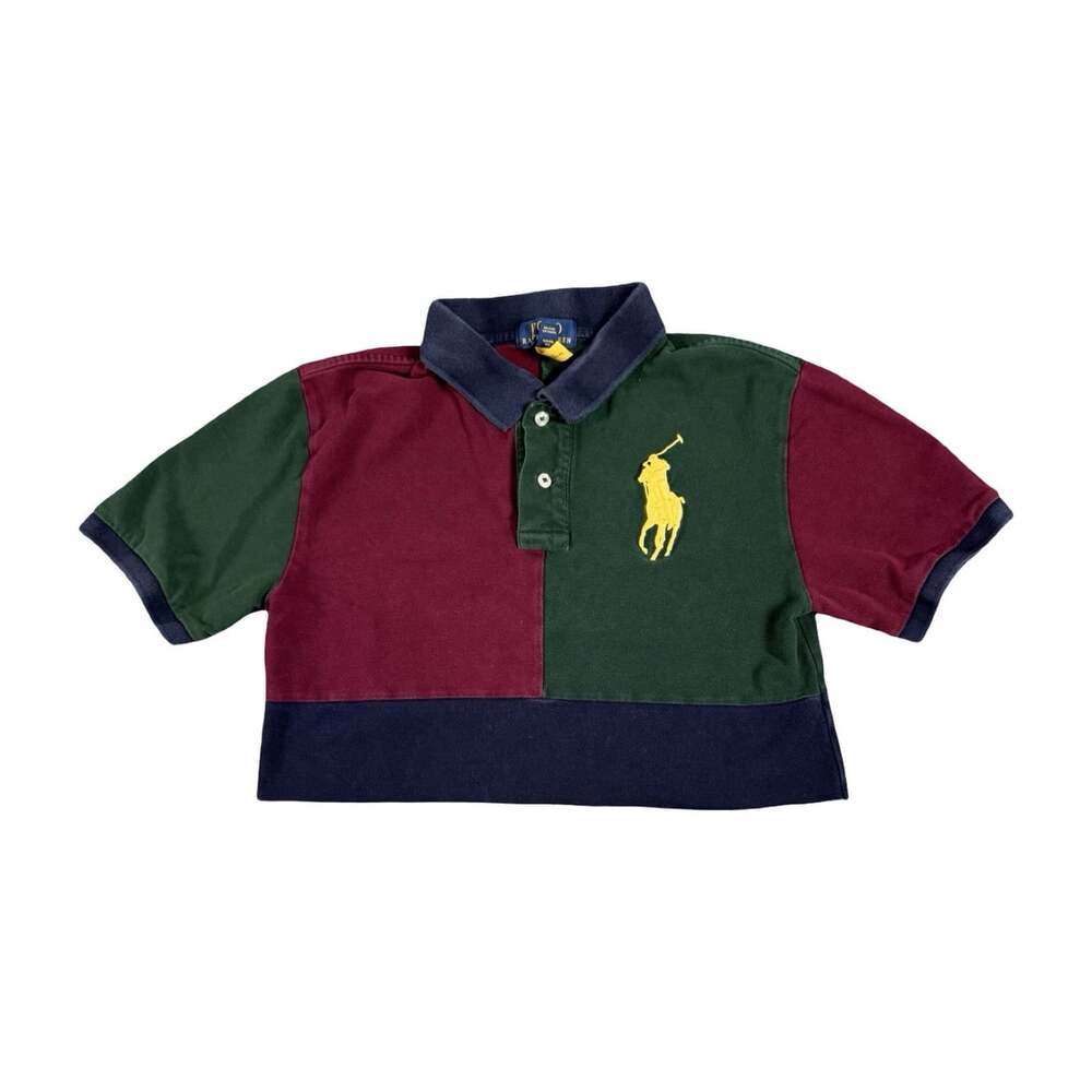 Polo Ralph Lauren Women’s Crop Top Baby Fee Color block Polo Big Pony Shirt
